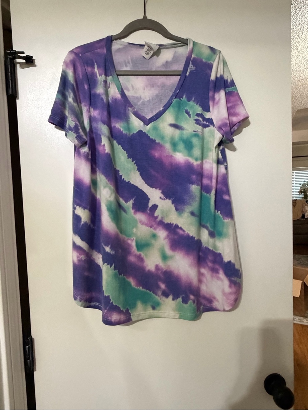 Sew in Love Tie-Dye V-Neck Short Sleeve Top - Purple & Teal